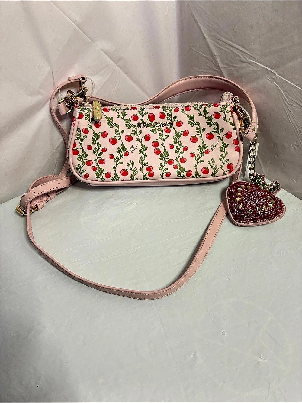 Betsey Johnson XOMINNY Tomato Print Shoulder Crossbody Bag Crossbody Bag Pink &